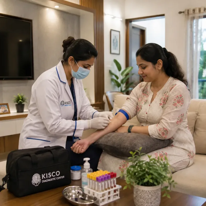 Technician collecting a sample at a patient home