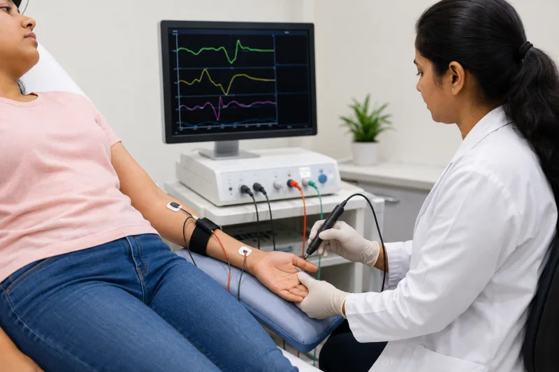 Nerve conduction study being performed at KISCO